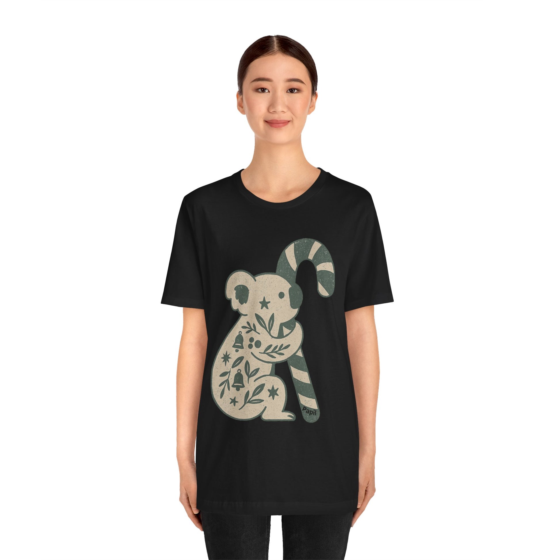 Koala Candy Cane Christmas Unisex T-Shirt — Cute Floral Koala Australian Holiday Tee