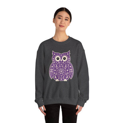 Decorative Folk Owl Crewneck Sweatshirt | Vintage Graphic Pullover