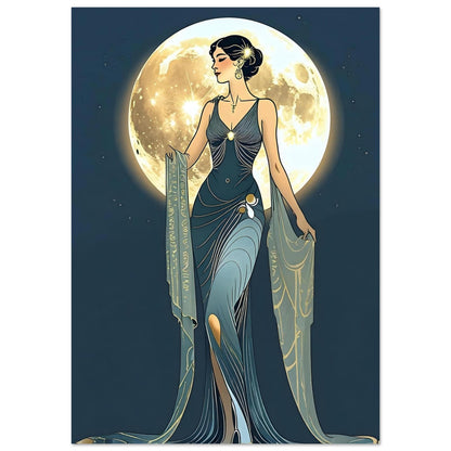 Art Deco Diva Moonlit Fine Art Poster - A Touch of Roaring Twenties Glamour for Your Walls A1 (59.4 x 84.1 cm)