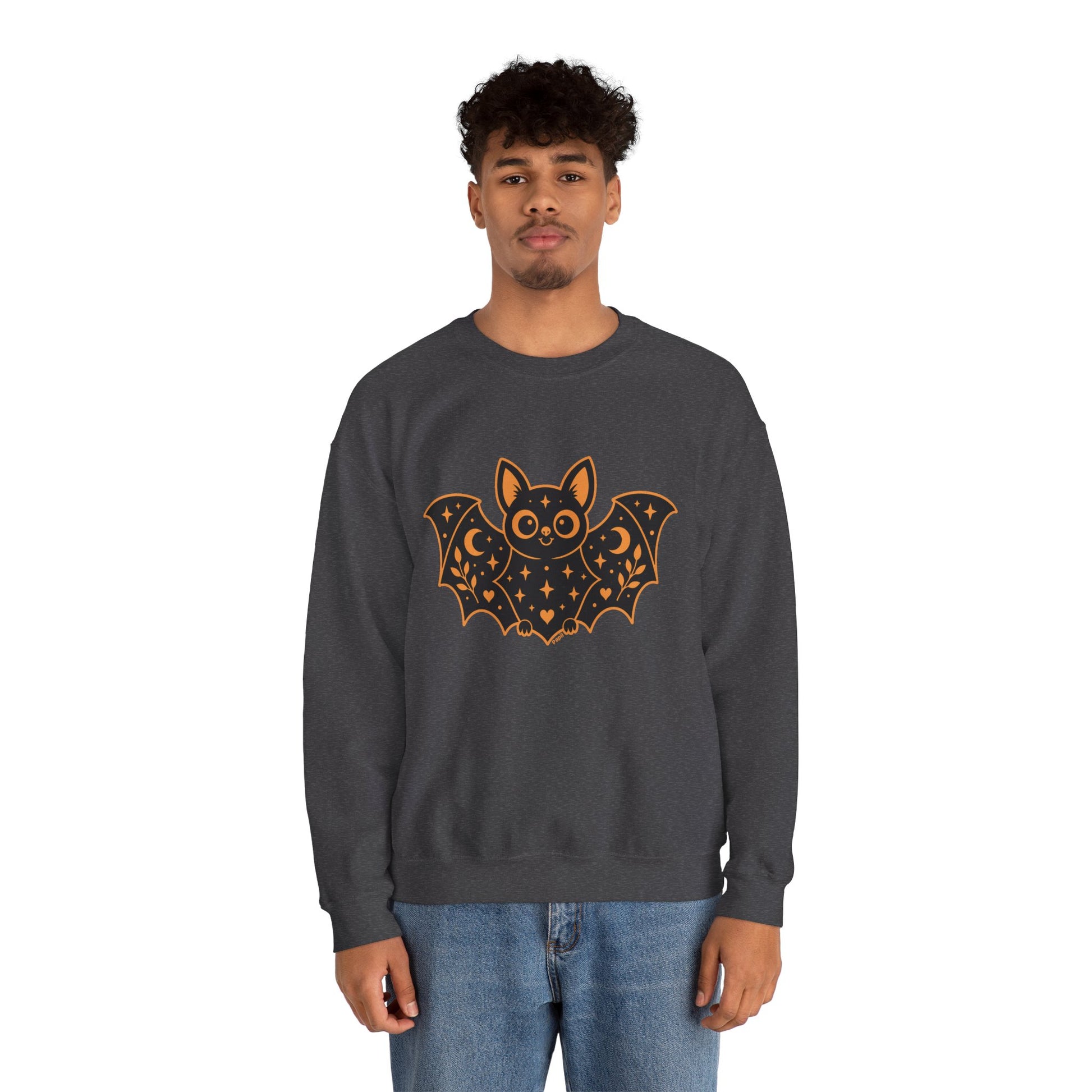 Cute Purple Bat Crewneck Sweatshirt | Kawaii Night Sky Halloween Pullover