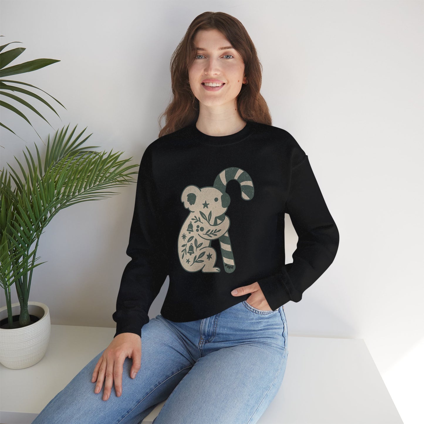Floral Koala with Candy Cane Christmas Sweater | Botanical Animal Woodland Sweatshirt
