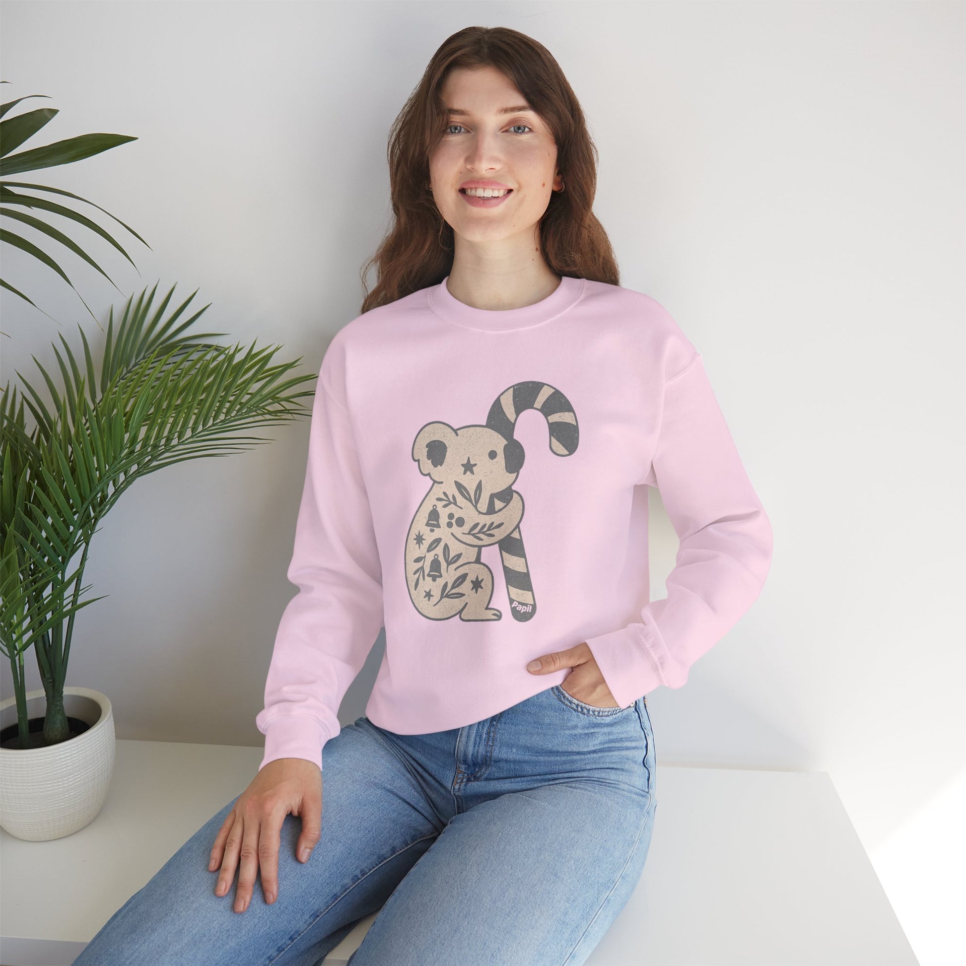 Floral Koala with Candy Cane Christmas Sweater | Botanical Animal Woodland Sweatshirt