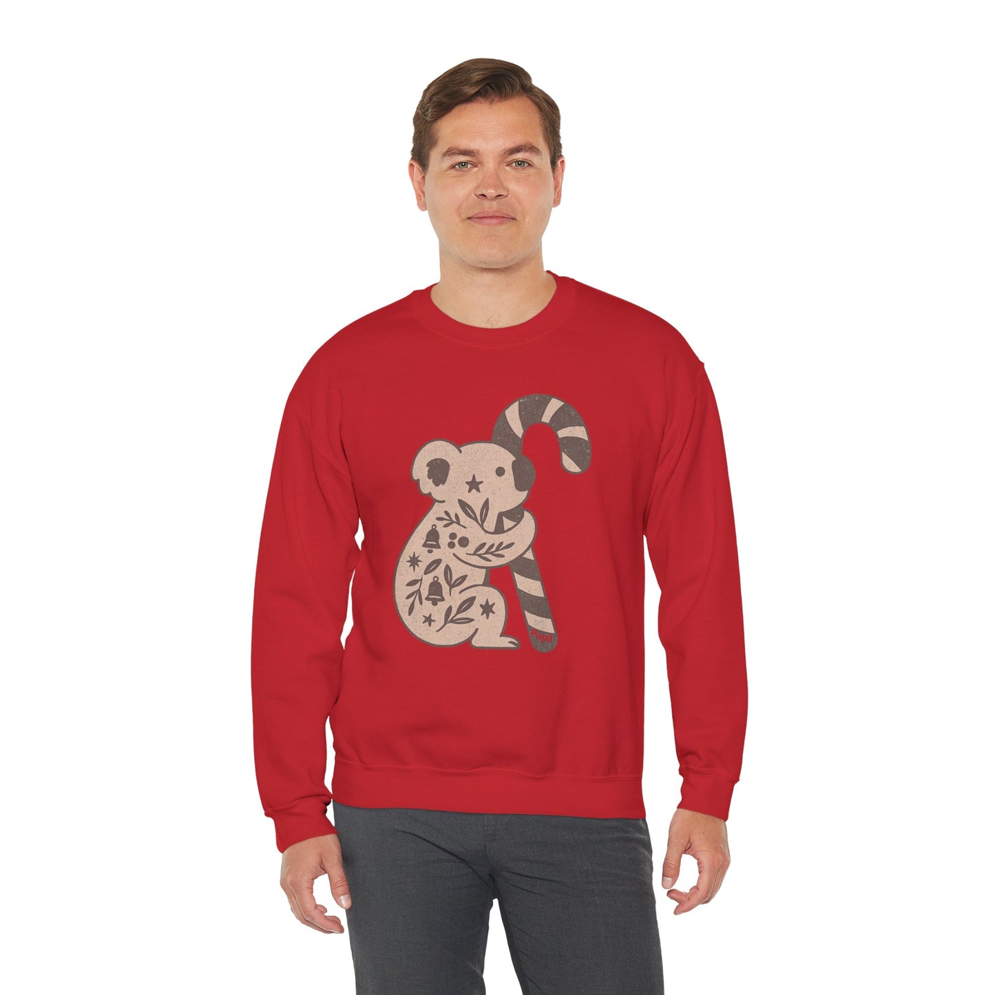 Koala Candy Cane Crewneck Christmas Sweatshirt — Whimsical Floral Australian Koala Holiday Sweatshirt