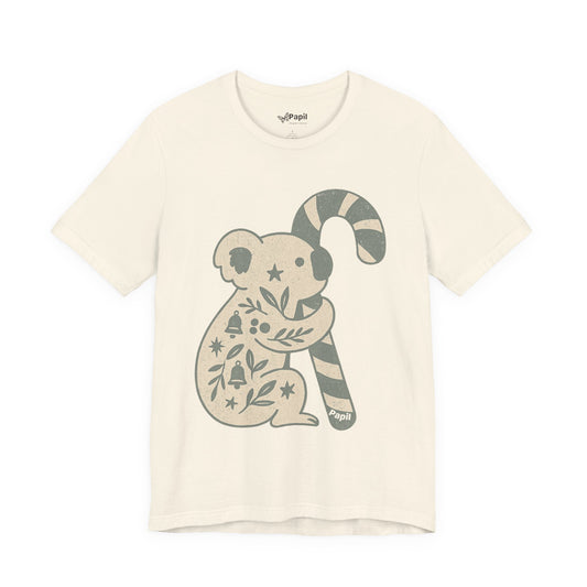 G'day Koala Christmas Tee, Cosy Botanical Unisex Aussie Holiday Shirt Natural