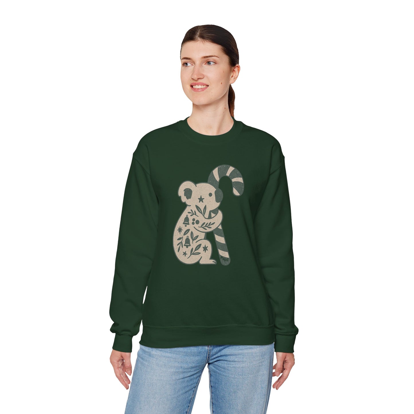 Floral Koala with Candy Cane Christmas Sweater | Botanical Animal Woodland Sweatshirt