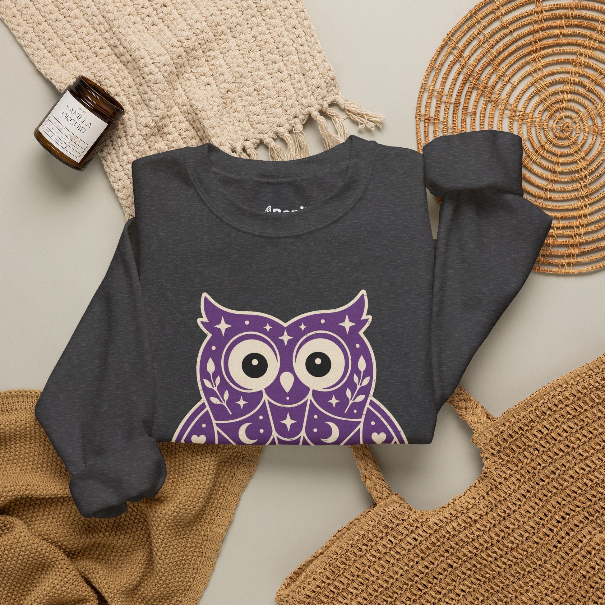 Decorative Folk Owl Crewneck Sweatshirt | Vintage Graphic Pullover
