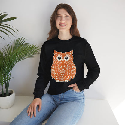 Decorative Folk Owl Crewneck Sweatshirt | Vintage Graphic Pullover