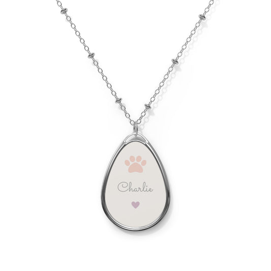 Paw Print Design Custom Dog Memorial Jewellery Oval Pendant Necklace One Size Silver