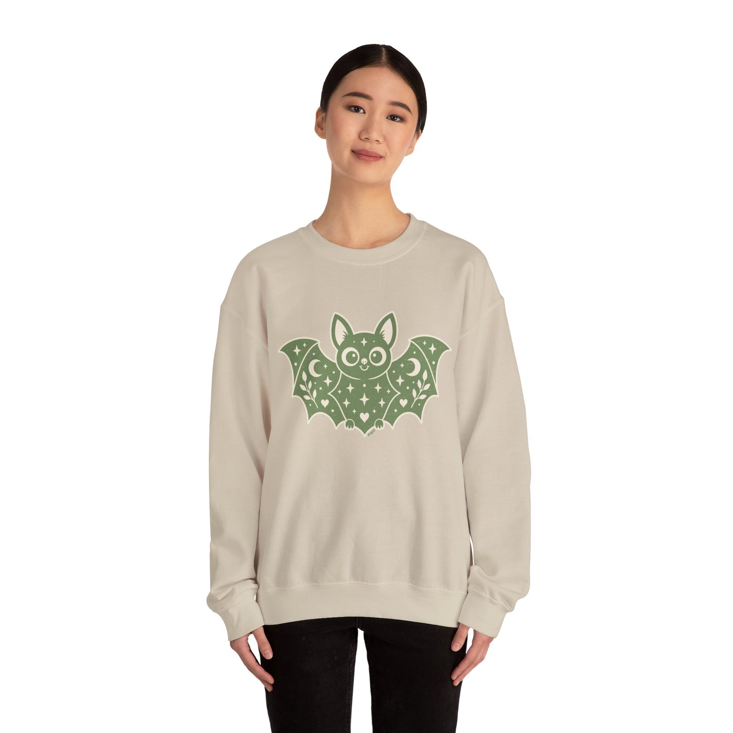 Cute Purple Bat Crewneck Sweatshirt | Kawaii Night Sky Halloween Pullover