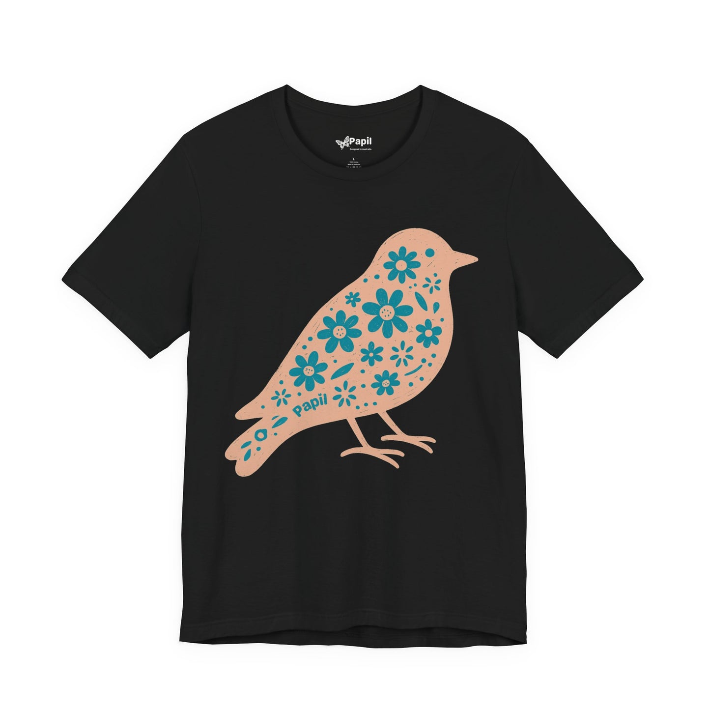 Floral Spring Bird Graphic T-Shirt Black