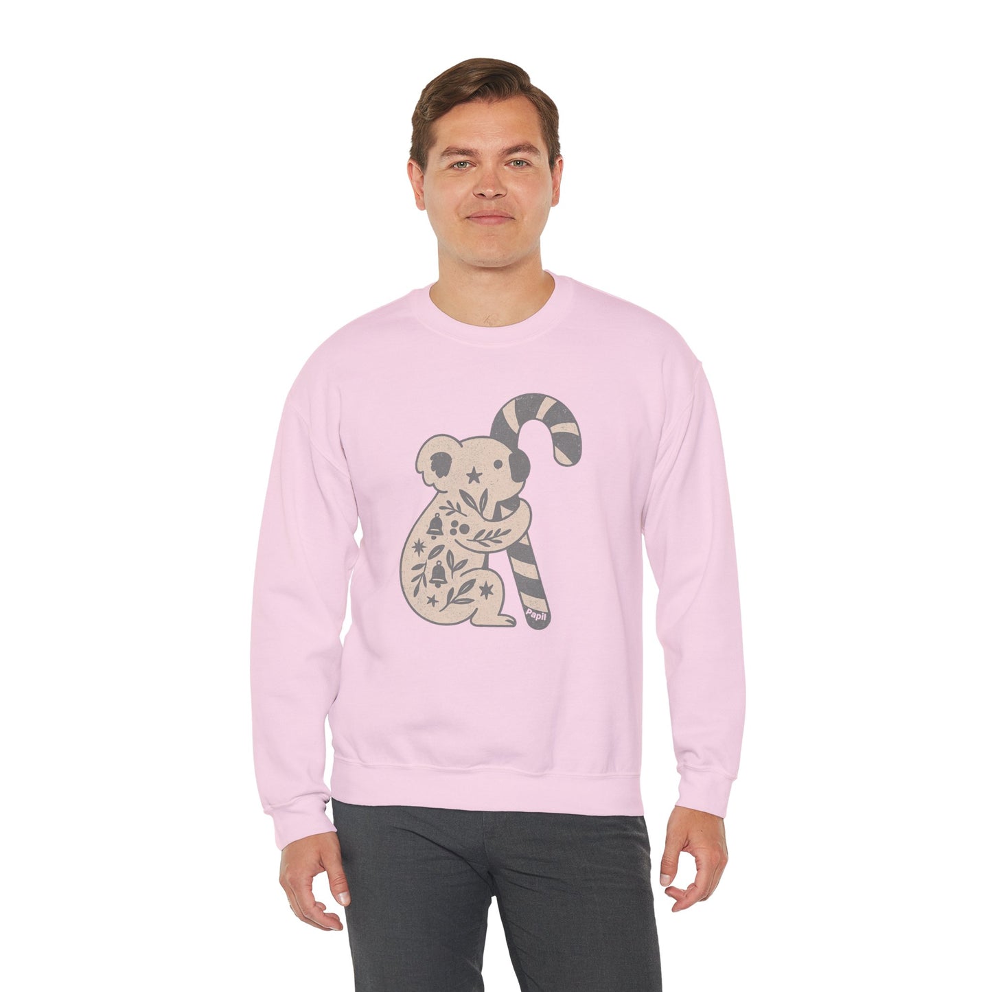 Floral Koala with Candy Cane Christmas Sweater | Botanical Animal Woodland Sweatshirt