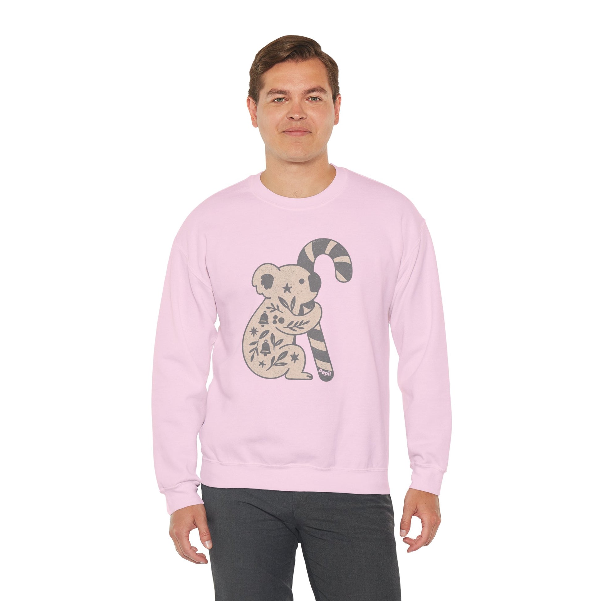 Floral Koala with Candy Cane Christmas Sweater | Botanical Animal Woodland Sweatshirt