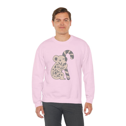 Floral Koala with Candy Cane Christmas Sweater | Botanical Animal Woodland Sweatshirt