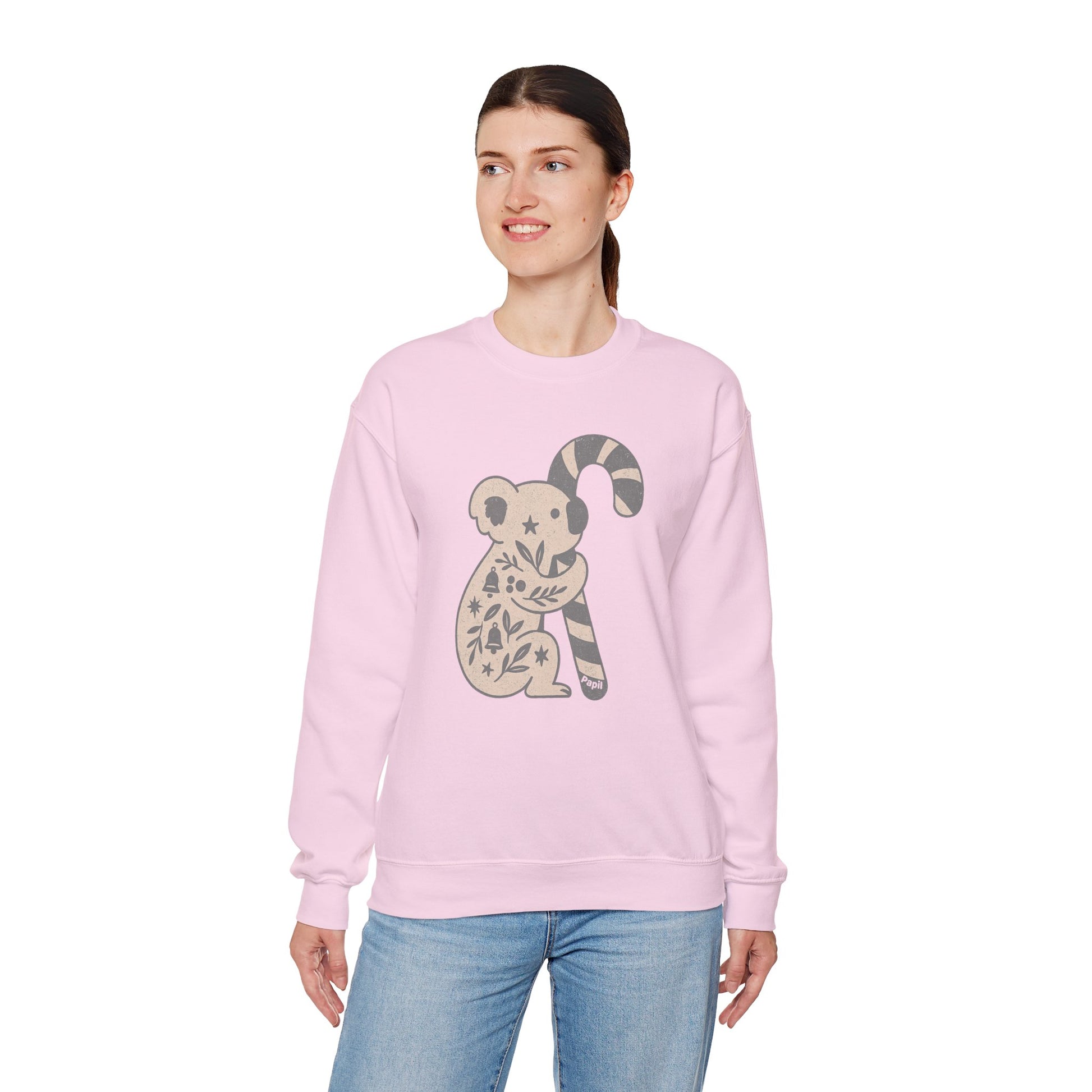 Floral Koala with Candy Cane Christmas Sweater | Botanical Animal Woodland Sweatshirt