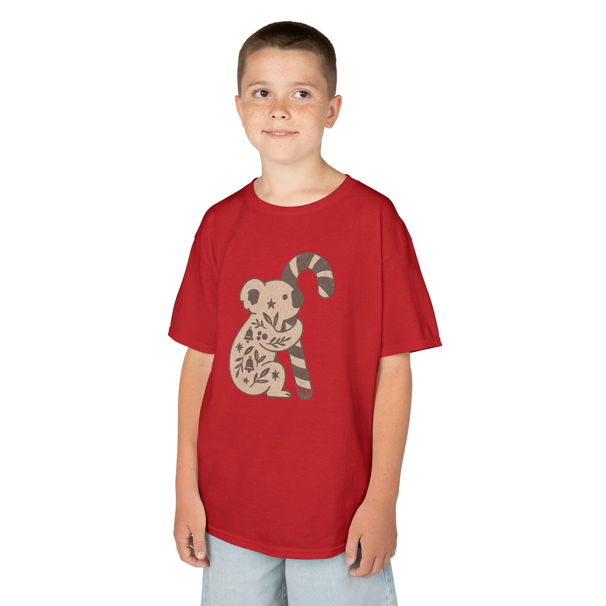 Floral Koala with Candy Cane Christmas Tee | Kids T-Shirt