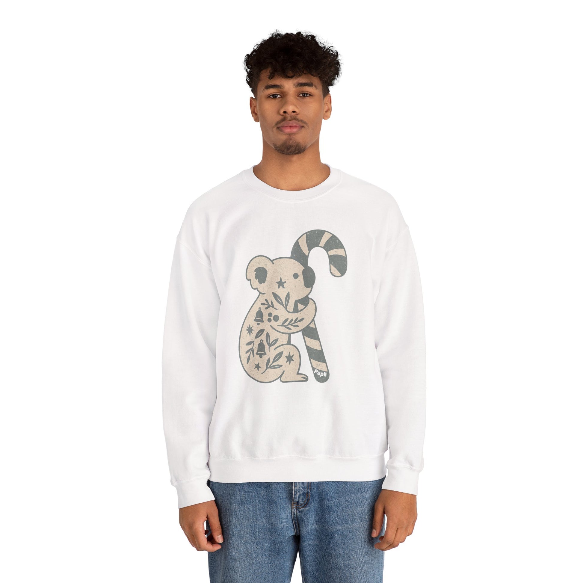 Koala Candy Cane Crewneck Christmas Sweatshirt — Whimsical Floral Australian Koala Holiday Sweatshirt