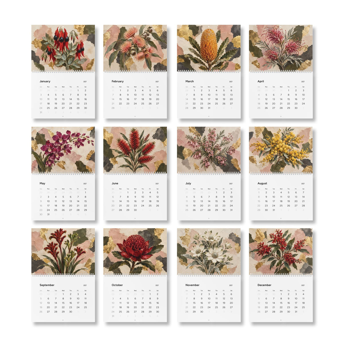 Australian Native Flowers 2027 Wall Calendar – Modern Fine Art Botanical