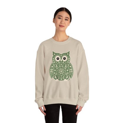 Decorative Folk Owl Crewneck Sweatshirt | Vintage Graphic Pullover