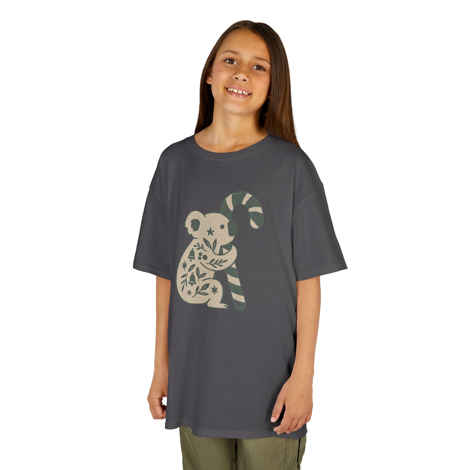 Floral Koala with Candy Cane Christmas Tee | Kids T-Shirt