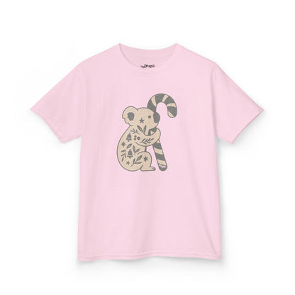 Floral Koala with Candy Cane Christmas Tee | Kids T-Shirt