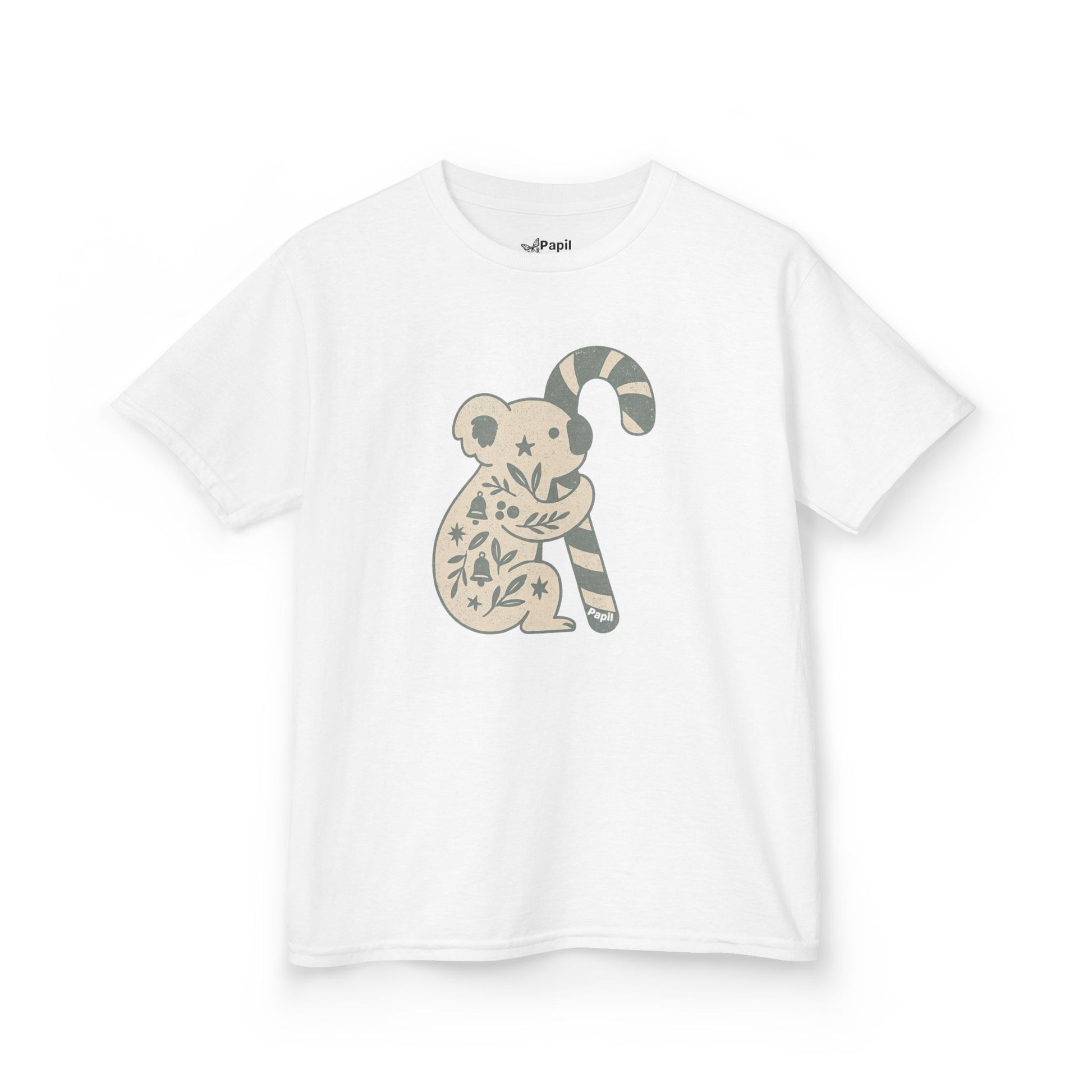 Floral Koala with Candy Cane Christmas Tee | Kids T-Shirt