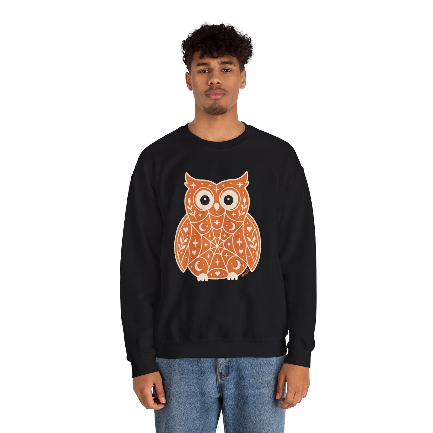 Decorative Folk Owl Crewneck Sweatshirt | Vintage Graphic Pullover