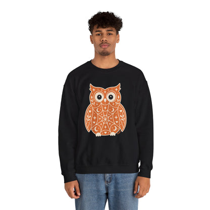 Decorative Folk Owl Crewneck Sweatshirt | Vintage Graphic Pullover
