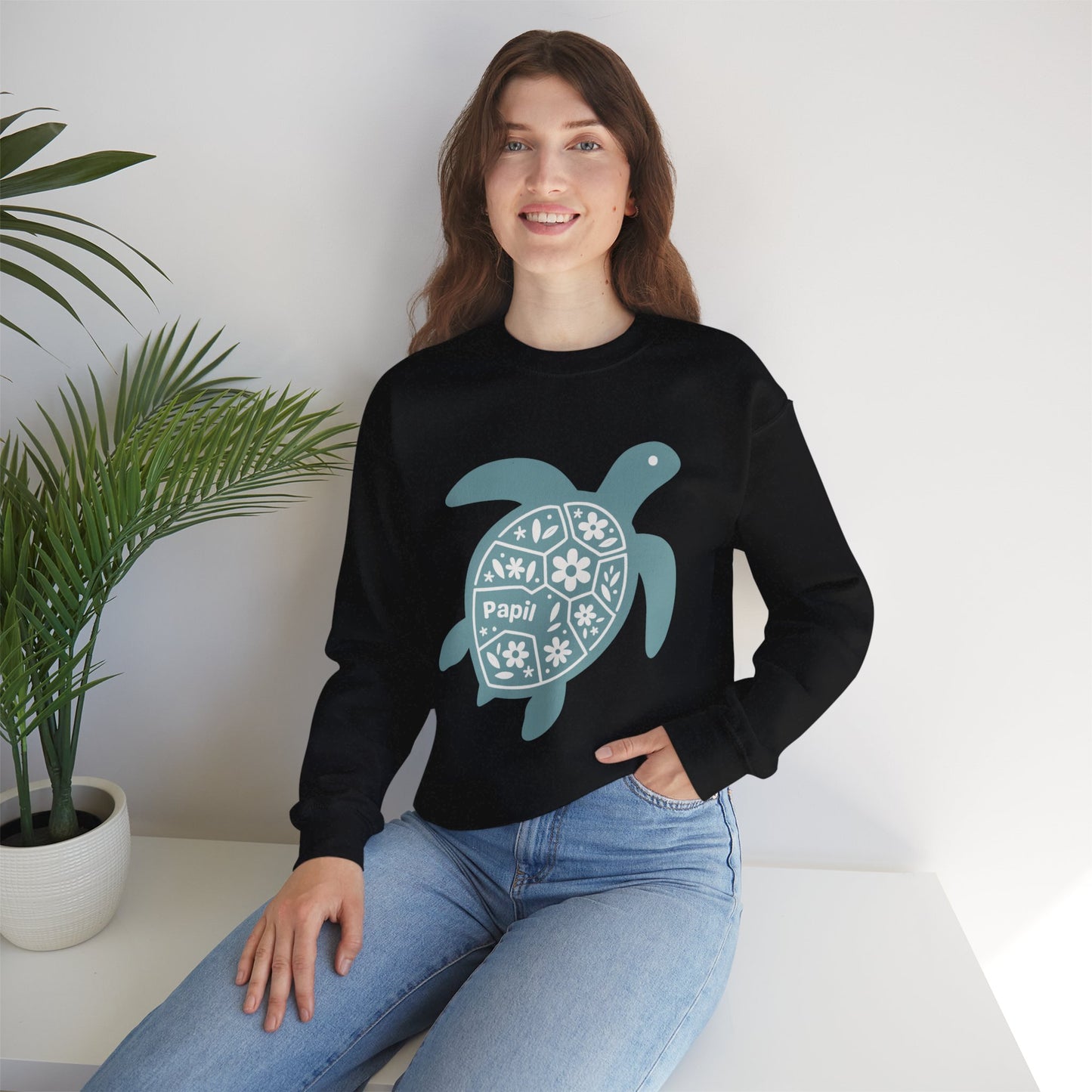 Turtle Graphic Sweatshirt — Floral Sea Turtle Crewneck