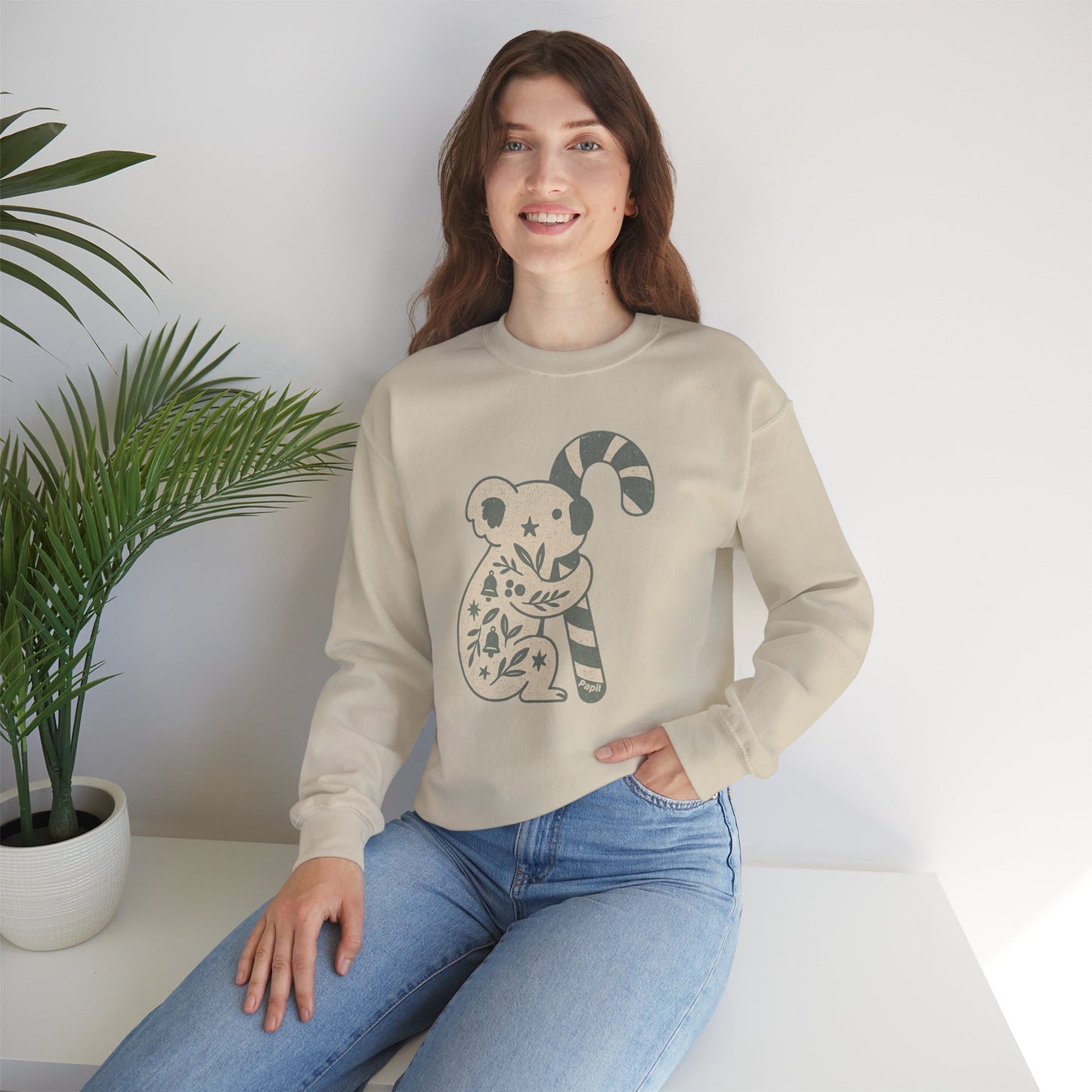 Floral Koala with Candy Cane Christmas Sweater | Botanical Animal Woodland Sweatshirt