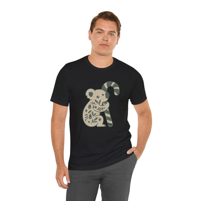 Floral Koala with Candy Cane Christmas Tee | Botanical Animal Woodland T-Shirt