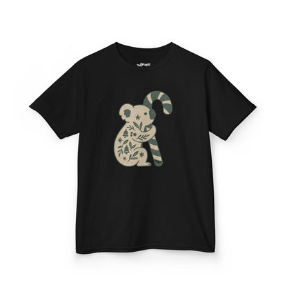 Floral Koala with Candy Cane Christmas Tee | Kids T-Shirt