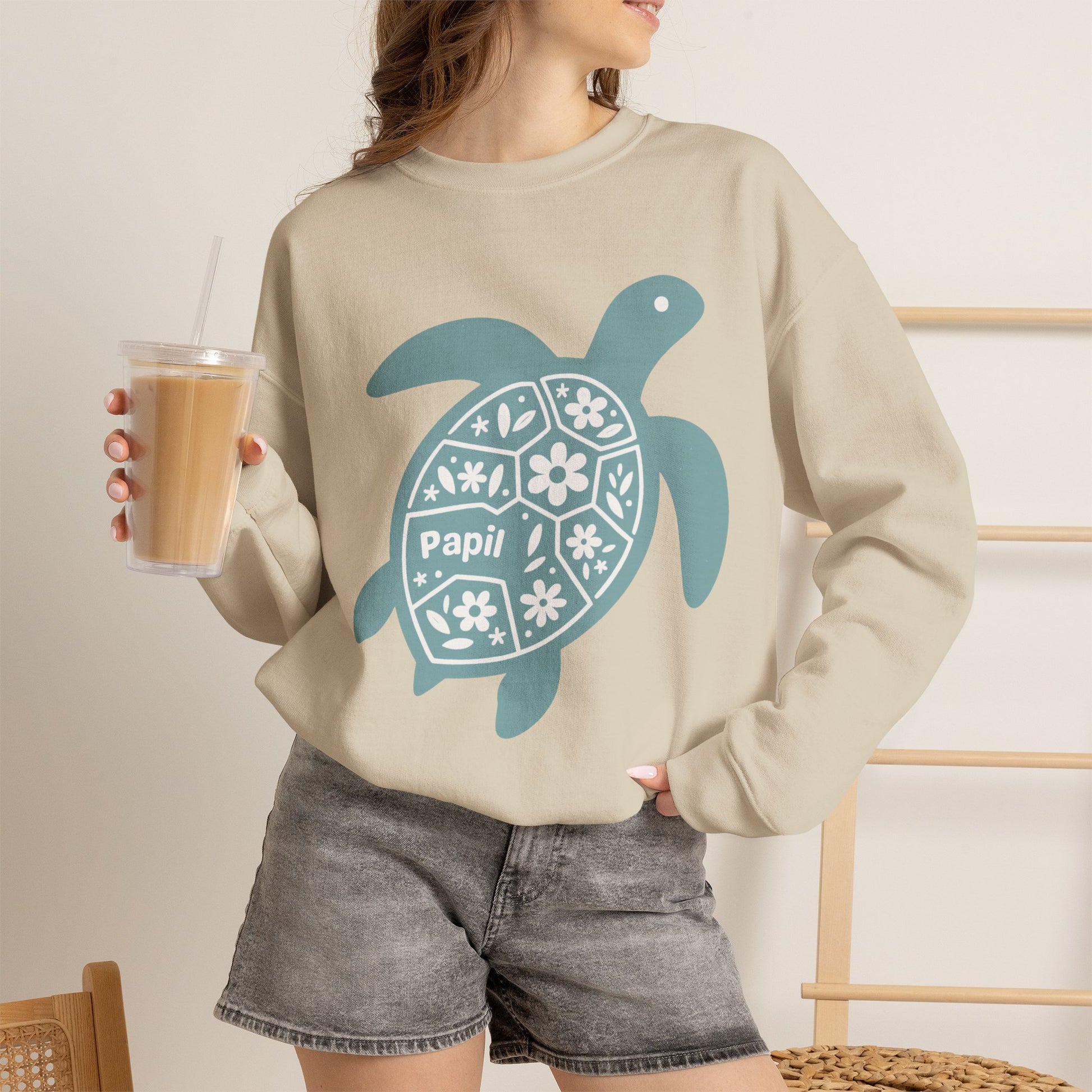 Turtle Graphic Sweatshirt — Floral Sea Turtle Crewneck
