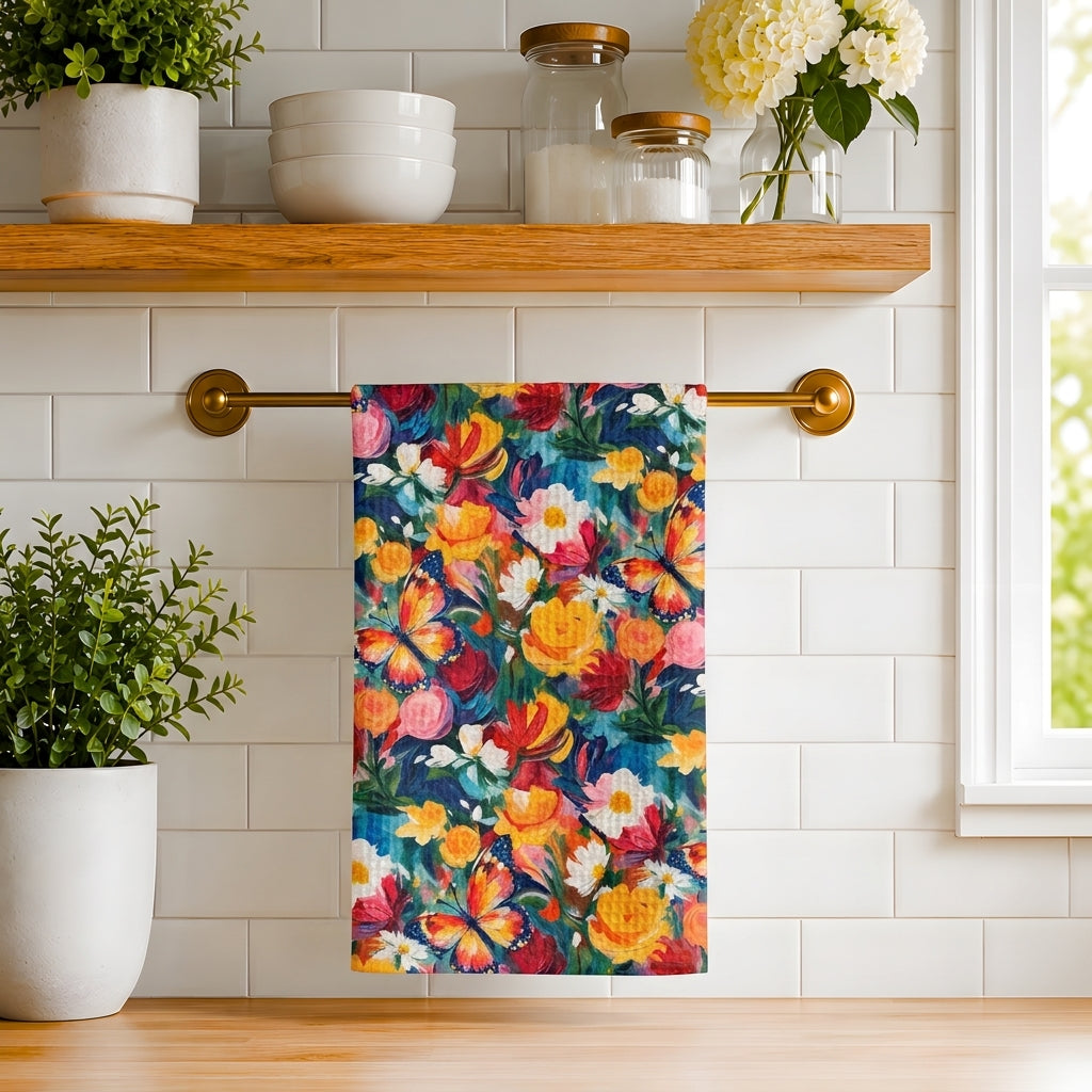 Butterfly Garden Floral Tea Towel | Quick-Dry Microfibre Kitchen Towel