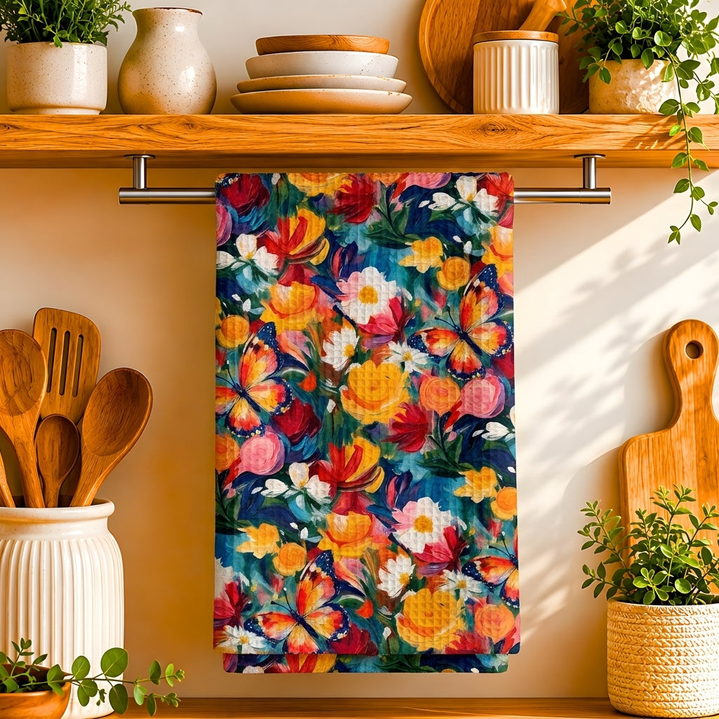Butterfly Garden Floral Tea Towel | Quick-Dry Microfibre Kitchen Towel