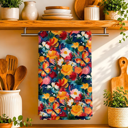 Butterfly Garden Floral Tea Towel | Quick-Dry Microfibre Kitchen Towel