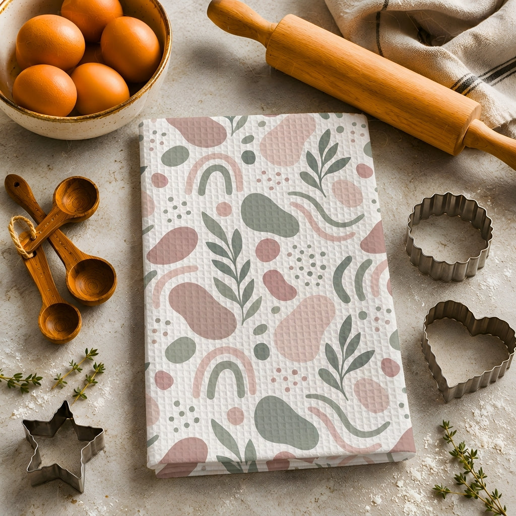 Boho Abstract Shapes Tea Towel | Quick-Dry Microfibre Kitchen Towel