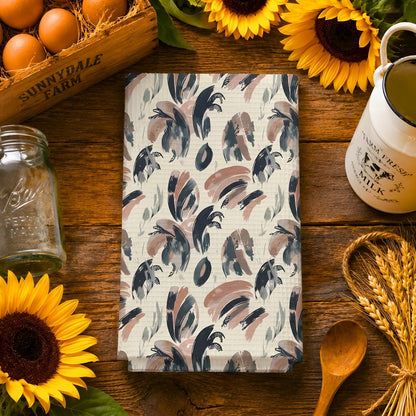 Abstract Brushstroke Leaves Tea Towel | Quick-Dry Microfibre Kitchen Towel