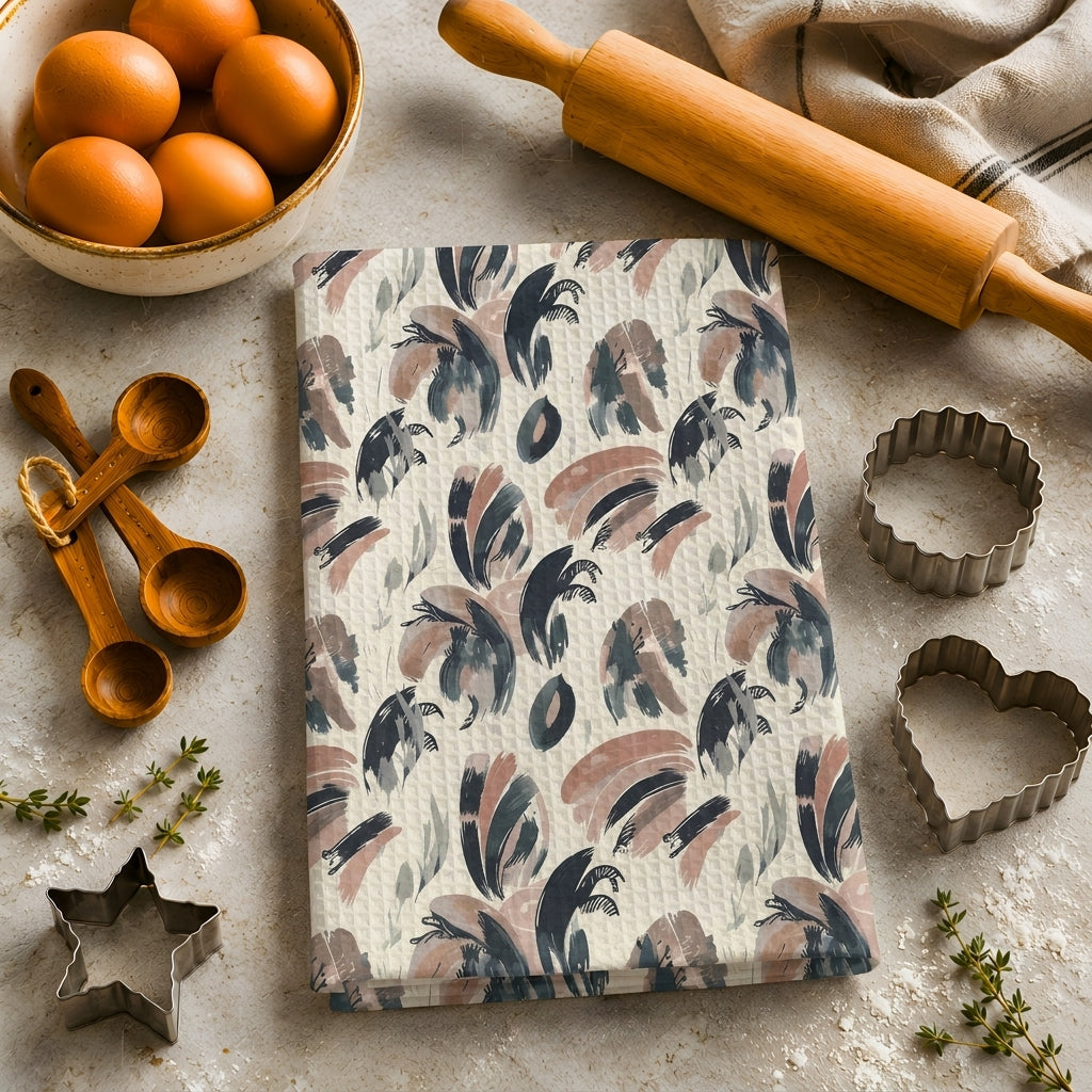 Abstract Brushstroke Leaves Tea Towel | Quick-Dry Microfibre Kitchen Towel