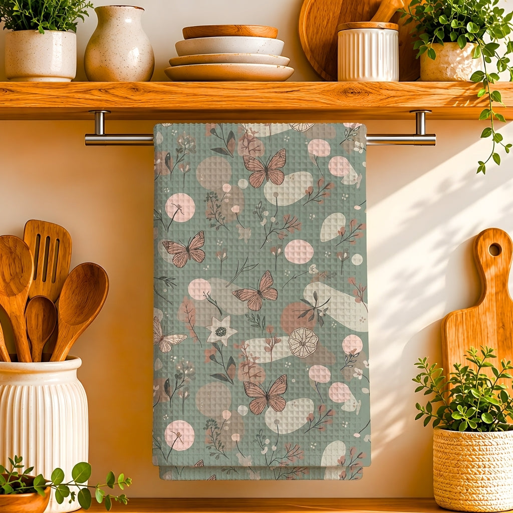 Sage Butterfly & Dandelion Tea Towel | Quick-Dry Microfibre Kitchen Towel