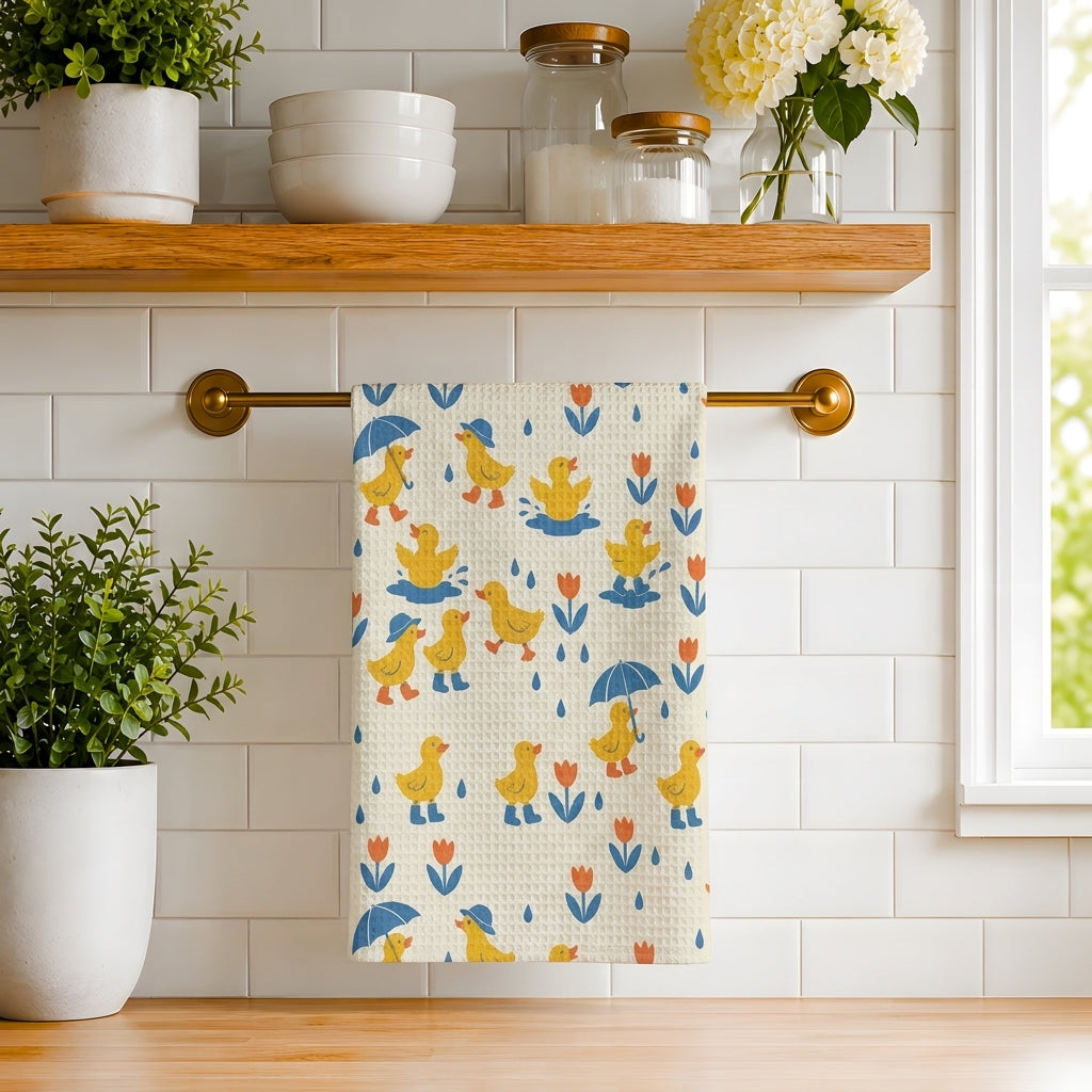 Rainy Day Ducklings Tea Towel | Quick-Dry Microfibre Kitchen Towel
