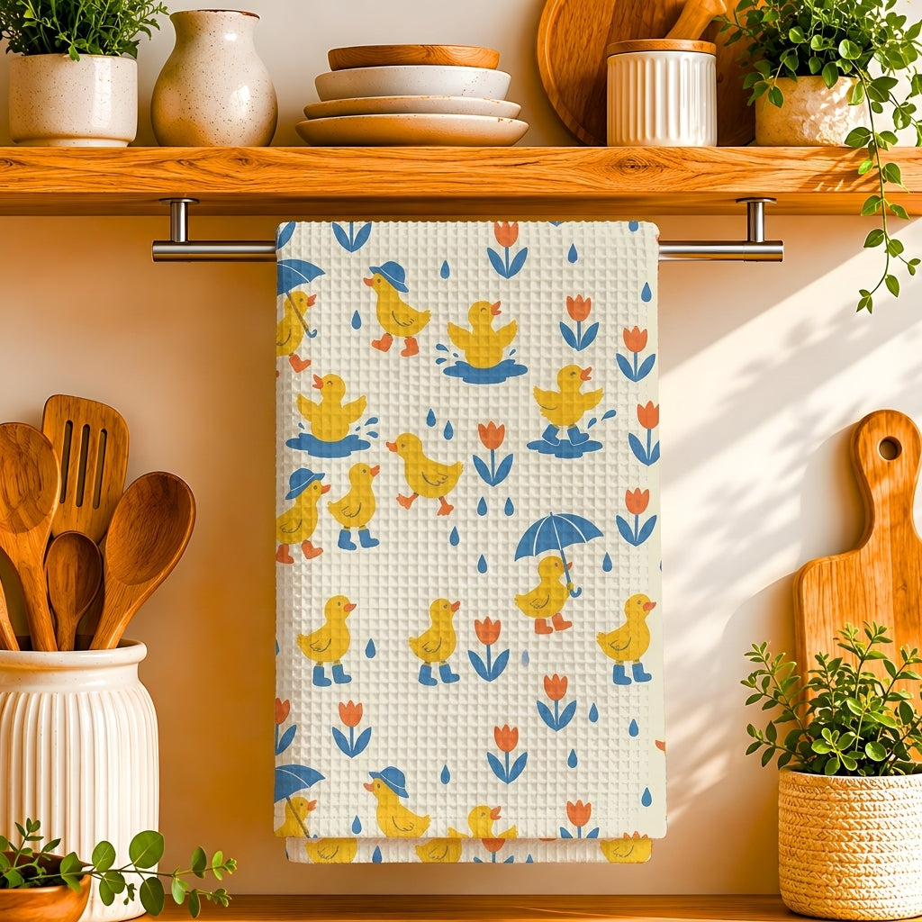 Rainy Day Ducklings Tea Towel | Quick-Dry Microfibre Kitchen Towel