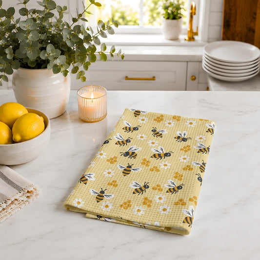 Bumble Bee & Daisy Tea Towel | Quick-Dry Microfibre Kitchen Towel