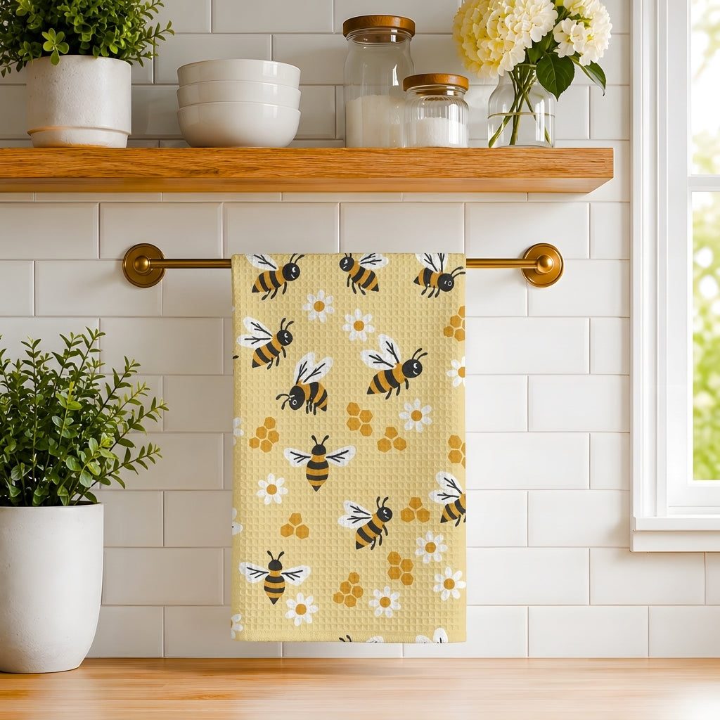 Bumble Bee & Daisy Tea Towel | Quick-Dry Microfibre Kitchen Towel