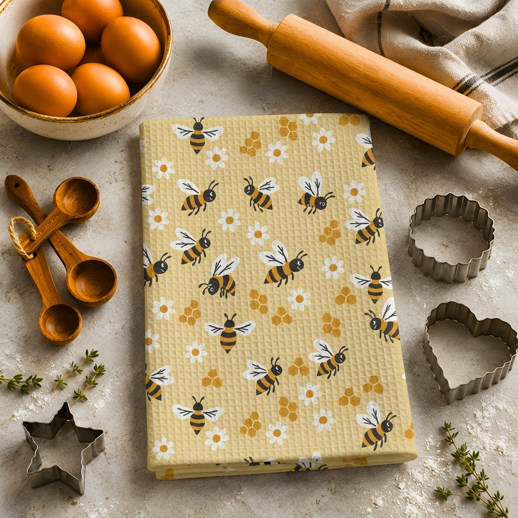 Bumble Bee & Daisy Tea Towel | Quick-Dry Microfibre Kitchen Towel