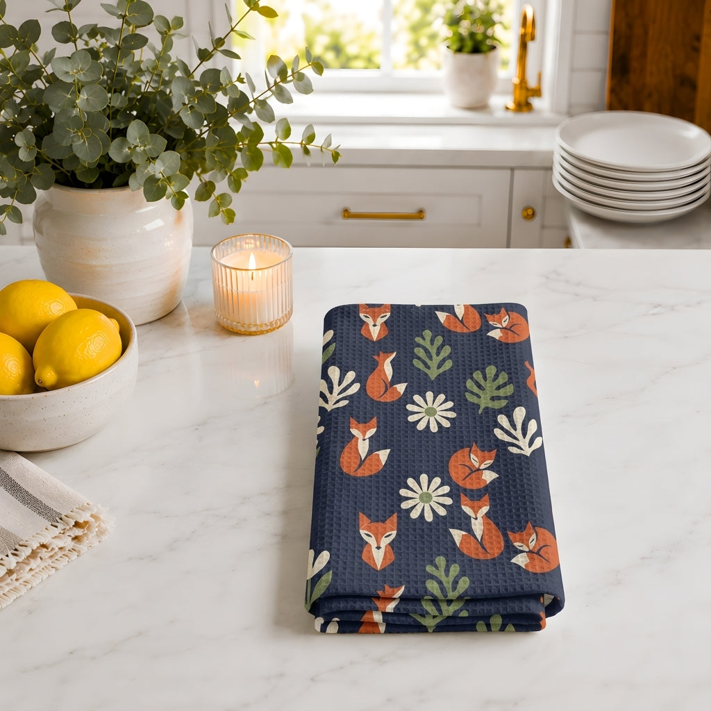 Fox & Daisy Navy Tea Towel | Quick-Dry Microfibre Kitchen Towel