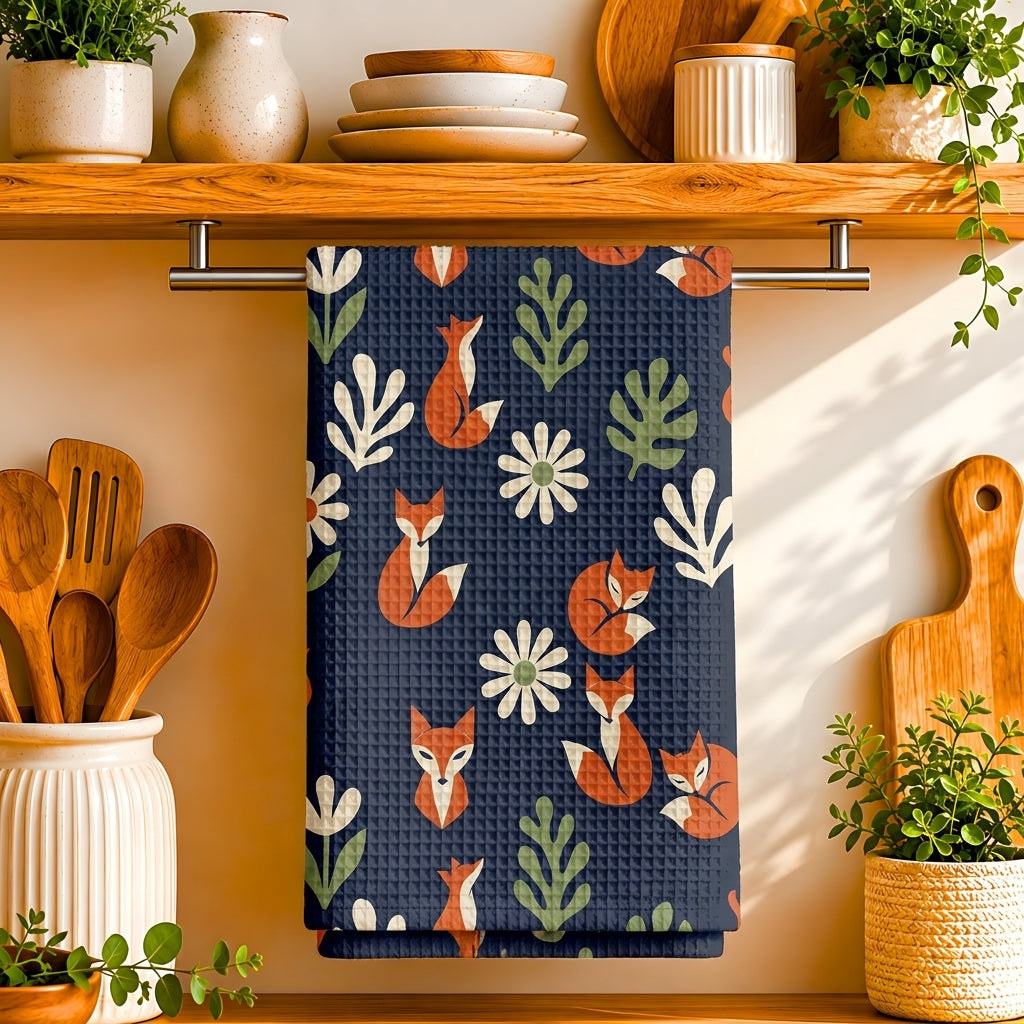 Fox & Daisy Navy Tea Towel | Quick-Dry Microfibre Kitchen Towel