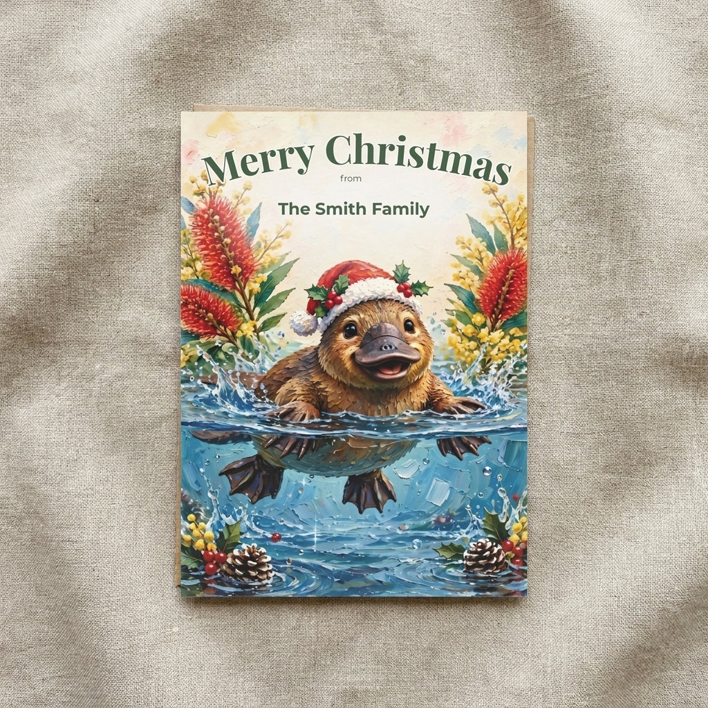 Personalised Platypus Christmas Flat Greeting / Note Card | Australian Animals