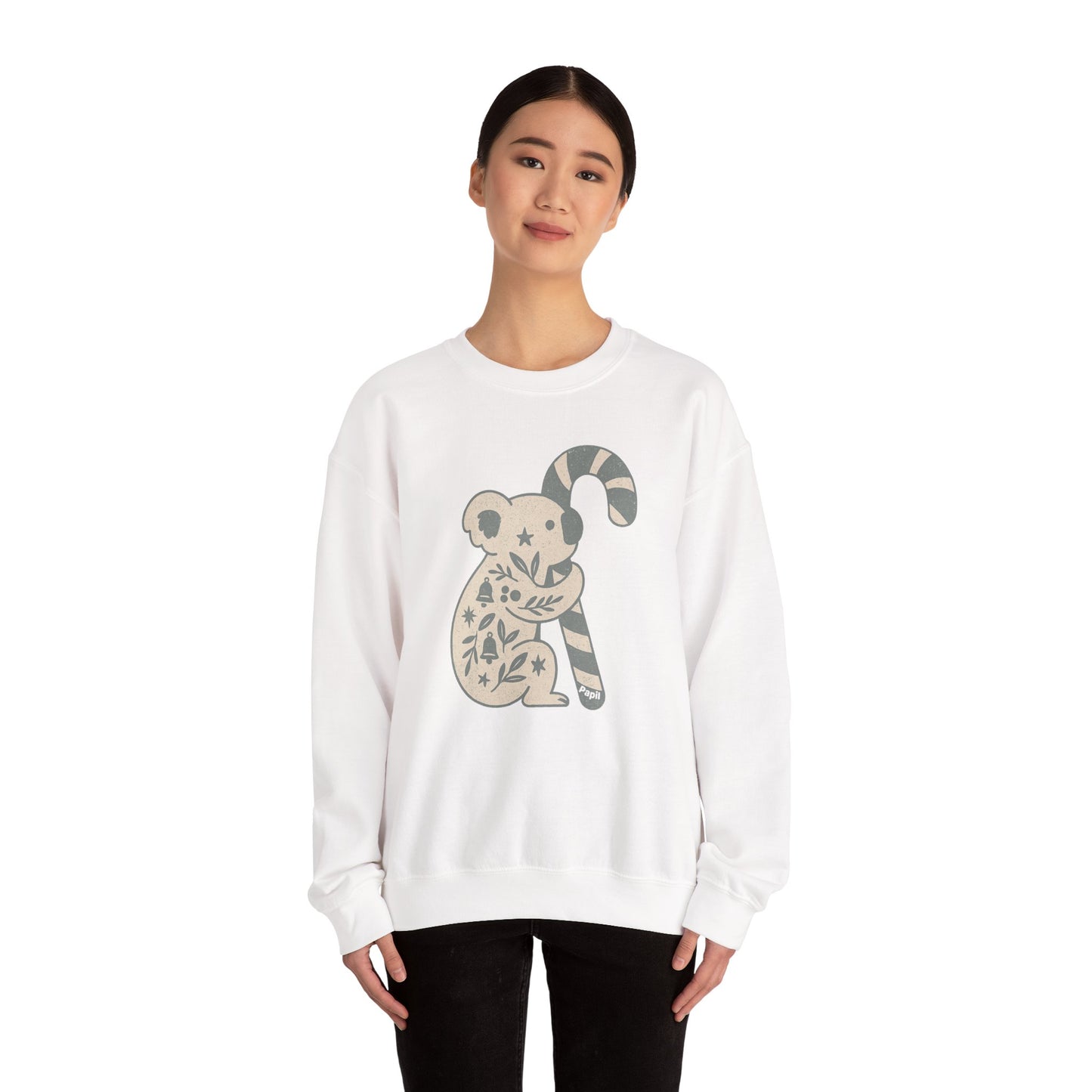 Floral Koala with Candy Cane Christmas Sweater | Botanical Animal Woodland Sweatshirt