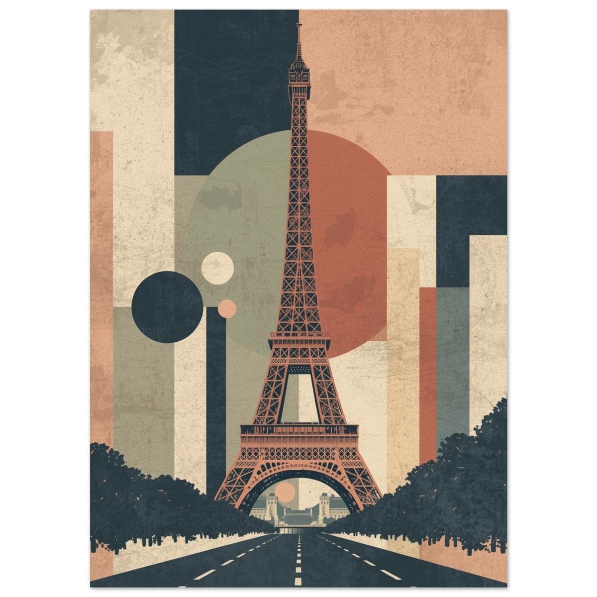 Eiffel Tower Geometric Abstract Fine Art Poster - Mid-Century Modern Parisian Vibe 13x18 cm 5x7″