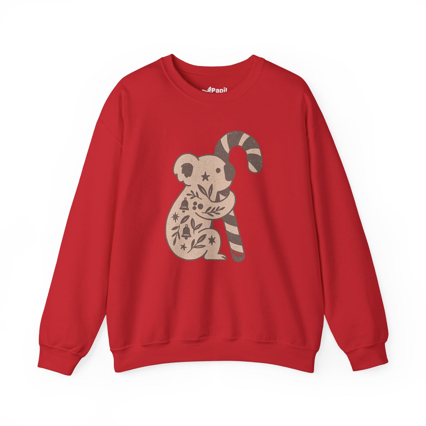 Floral Koala with Candy Cane Christmas Sweater | Botanical Animal Woodland Sweatshirt Red